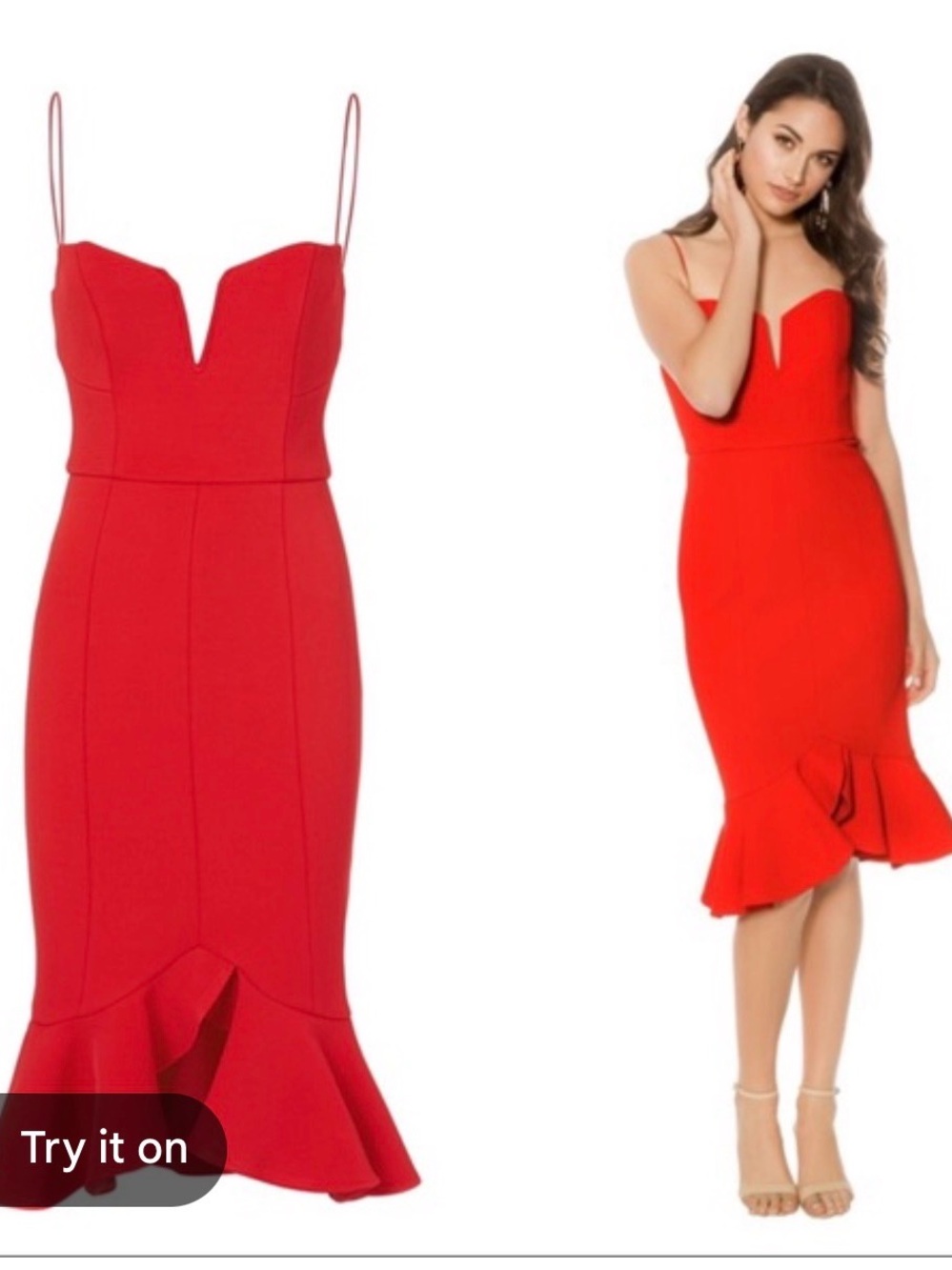 NICHOLAS Red Spaghetti-Strap Mermaid Midi Dress
